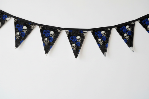 Blue Roses & Skulls Bunting Mockup